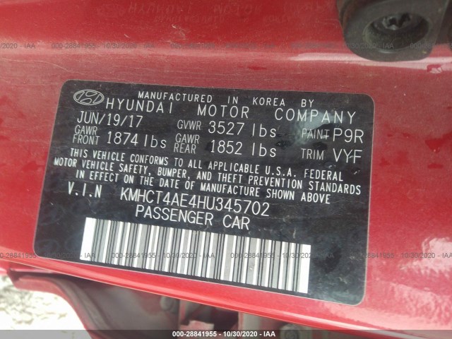 Photo 8 VIN: KMHCT4AE4HU345702 - HYUNDAI ACCENT 