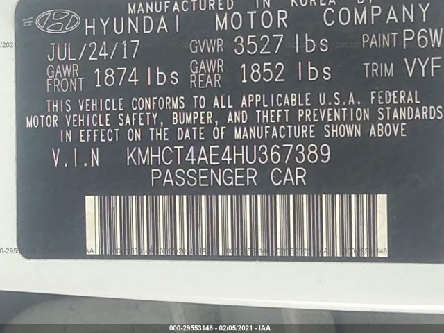 Photo 8 VIN: KMHCT4AE4HU367389 - HYUNDAI ACCENT 