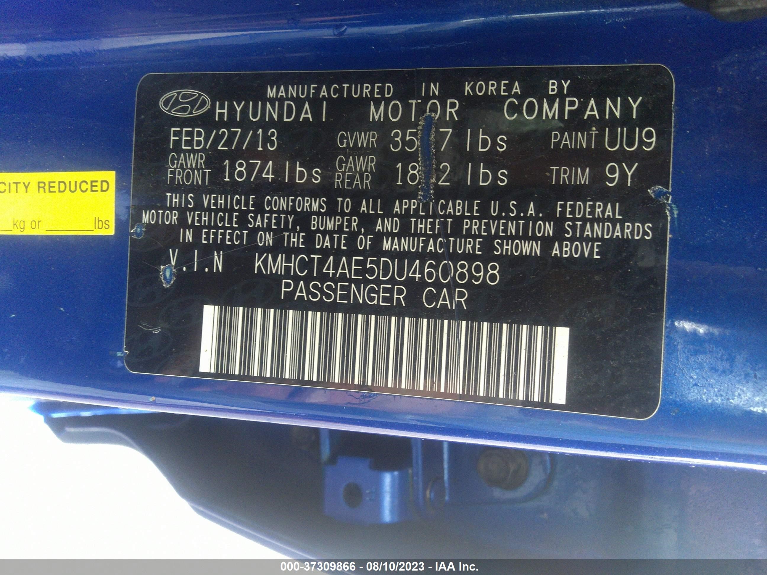 Photo 8 VIN: KMHCT4AE5DU460898 - HYUNDAI ACCENT 