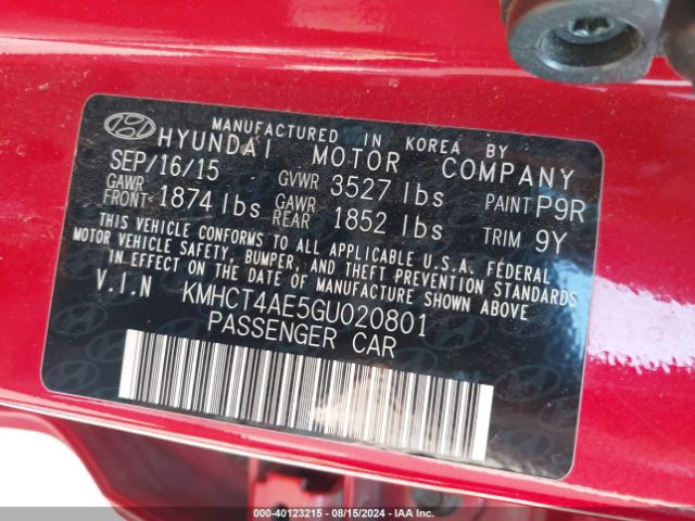 Photo 8 VIN: KMHCT4AE5GU020801 - HYUNDAI ACCENT 