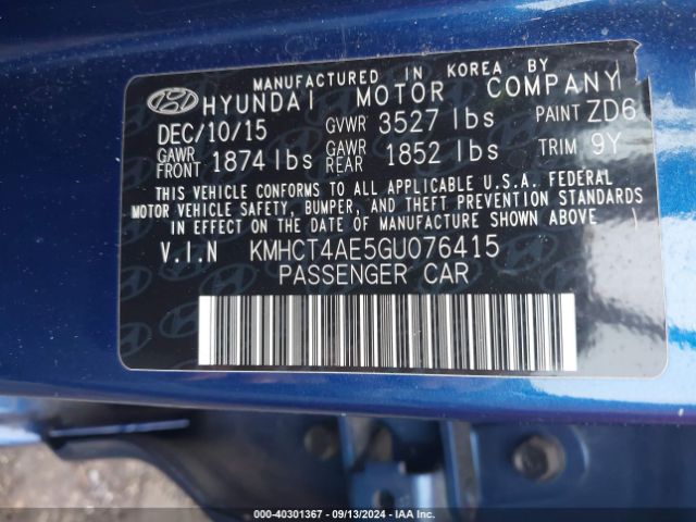 Photo 8 VIN: KMHCT4AE5GU076415 - HYUNDAI ACCENT 