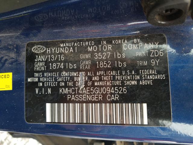 Photo 9 VIN: KMHCT4AE5GU094526 - HYUNDAI ACCENT SE 