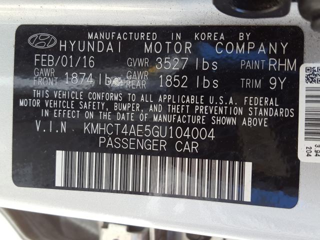 Photo 9 VIN: KMHCT4AE5GU104004 - HYUNDAI ACCENT SE 