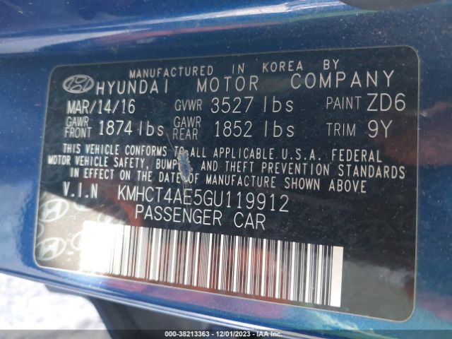 Photo 8 VIN: KMHCT4AE5GU119912 - HYUNDAI ACCENT 