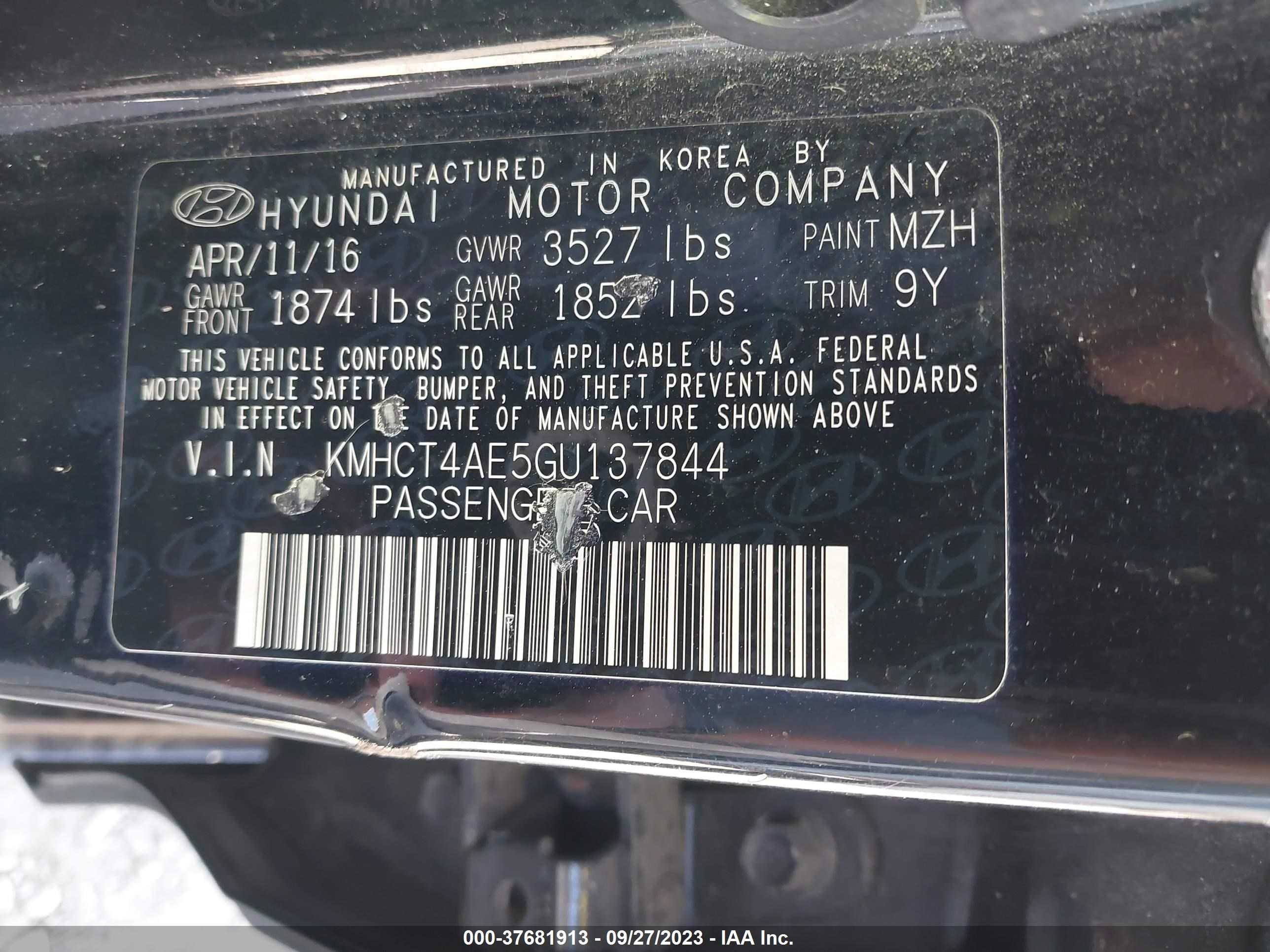 Photo 8 VIN: KMHCT4AE5GU137844 - HYUNDAI ACCENT 