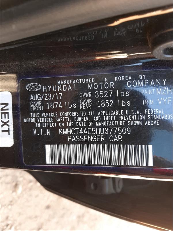 Photo 9 VIN: KMHCT4AE5HU377509 - HYUNDAI ACCENT SE 