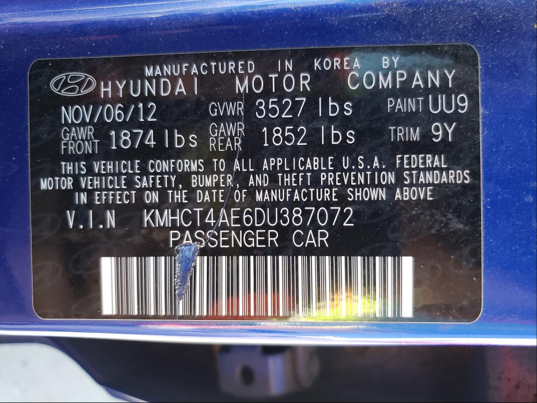 Photo 9 VIN: KMHCT4AE6DU387072 - HYUNDAI ACCENT GLS 