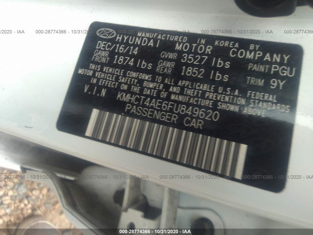 Photo 8 VIN: KMHCT4AE6FU849620 - HYUNDAI ACCENT 