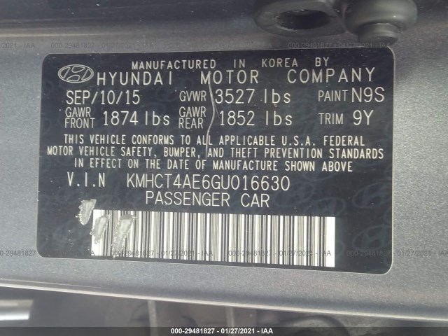 Photo 8 VIN: KMHCT4AE6GU016630 - HYUNDAI ACCENT 