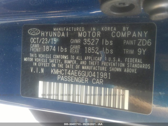 Photo 8 VIN: KMHCT4AE6GU041981 - HYUNDAI ACCENT 