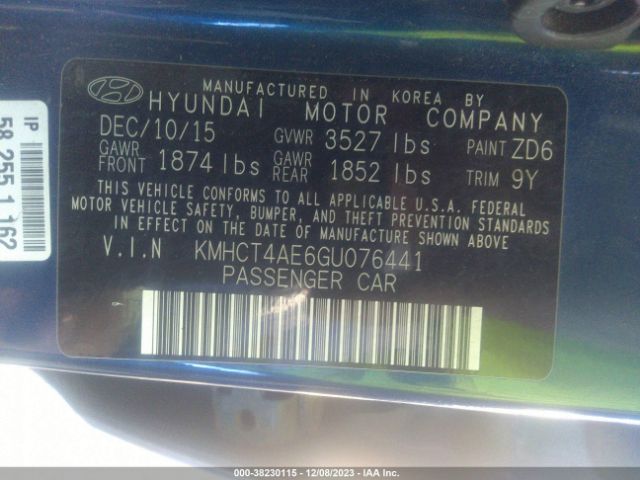 Photo 8 VIN: KMHCT4AE6GU076441 - HYUNDAI ACCENT 