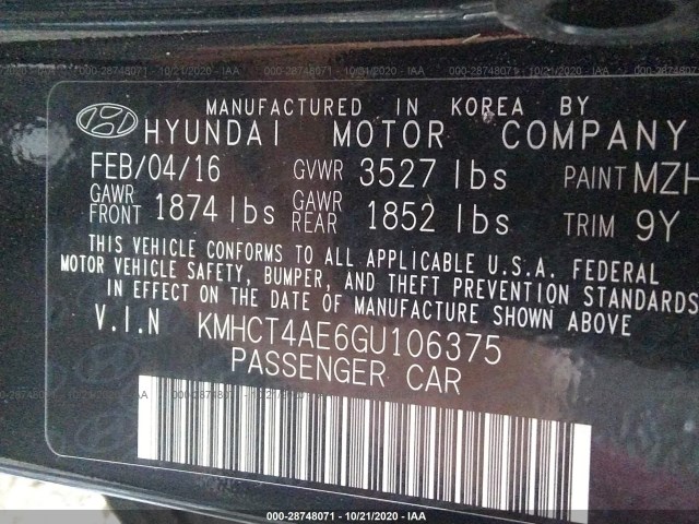 Photo 8 VIN: KMHCT4AE6GU106375 - HYUNDAI ACCENT 