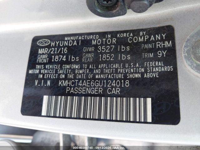 Photo 8 VIN: KMHCT4AE6GU124018 - HYUNDAI ACCENT 