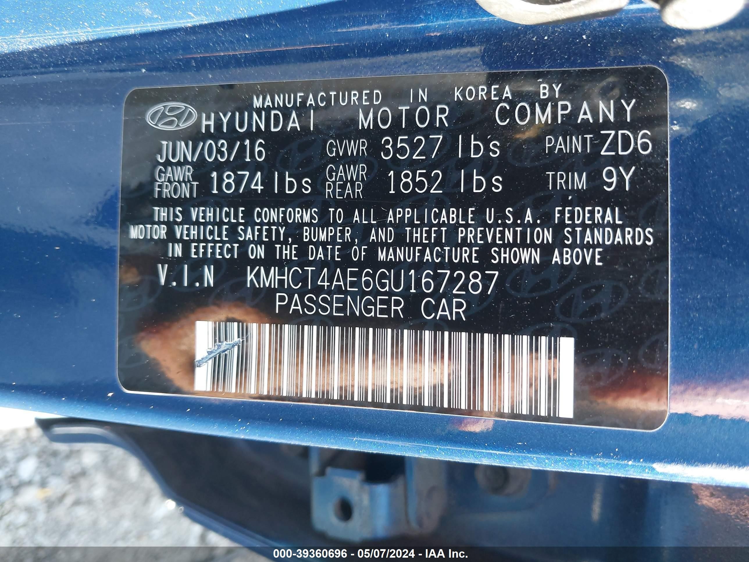 Photo 8 VIN: KMHCT4AE6GU167287 - HYUNDAI ACCENT 