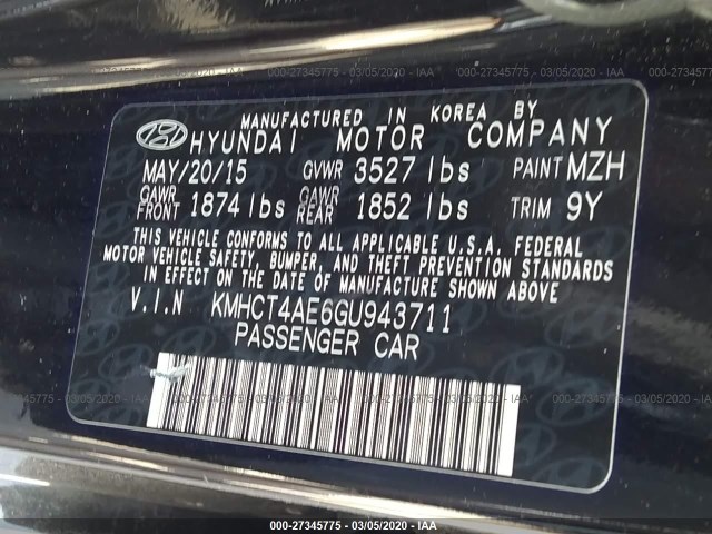 Photo 8 VIN: KMHCT4AE6GU943711 - HYUNDAI ACCENT 