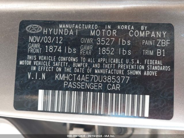 Photo 8 VIN: KMHCT4AE7DU385377 - HYUNDAI ACCENT 