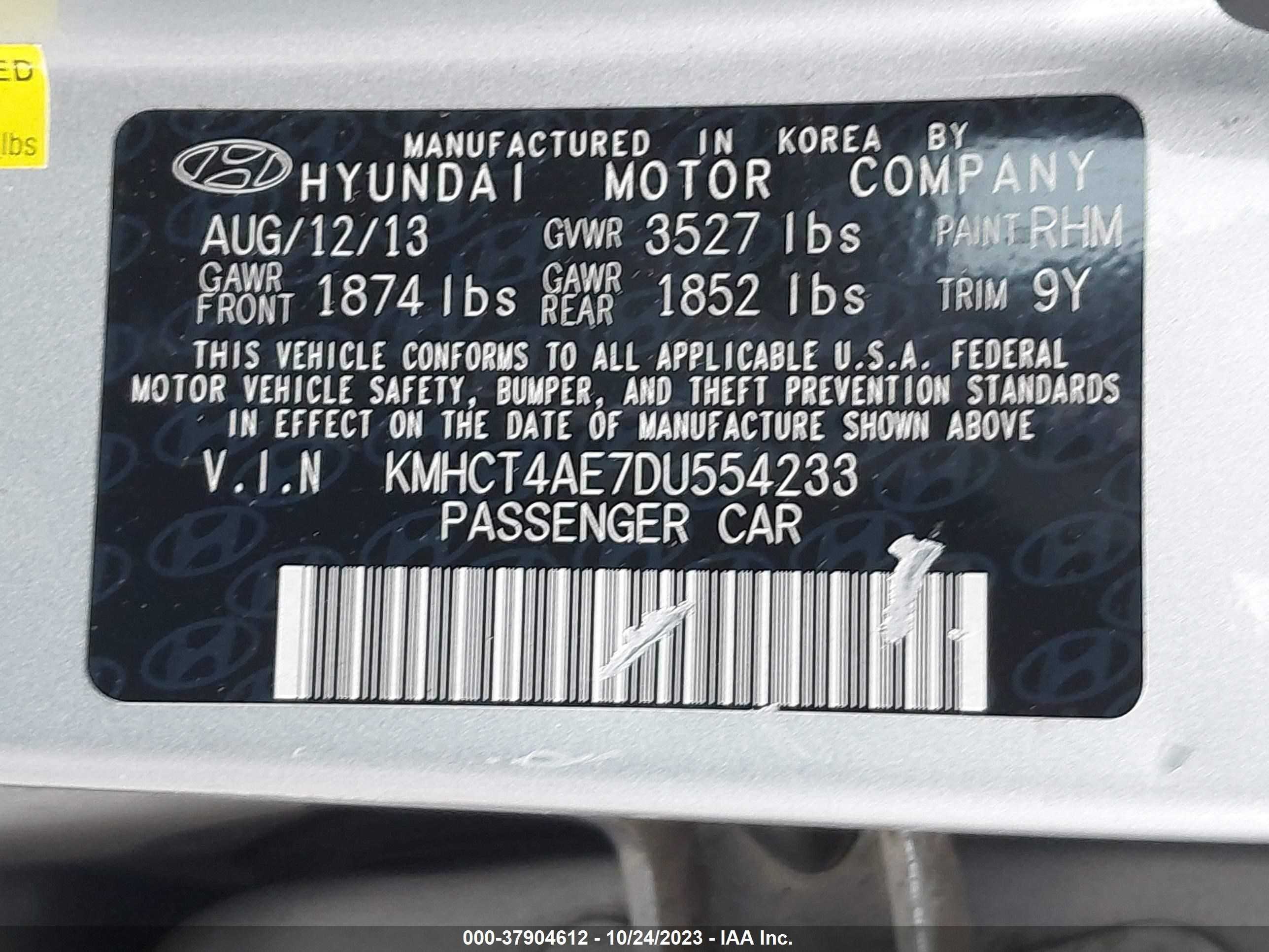 Photo 8 VIN: KMHCT4AE7DU554233 - HYUNDAI ACCENT 