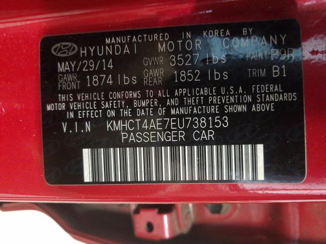 Photo 9 VIN: KMHCT4AE7EU738153 - HYUNDAI ACCENT GLS 