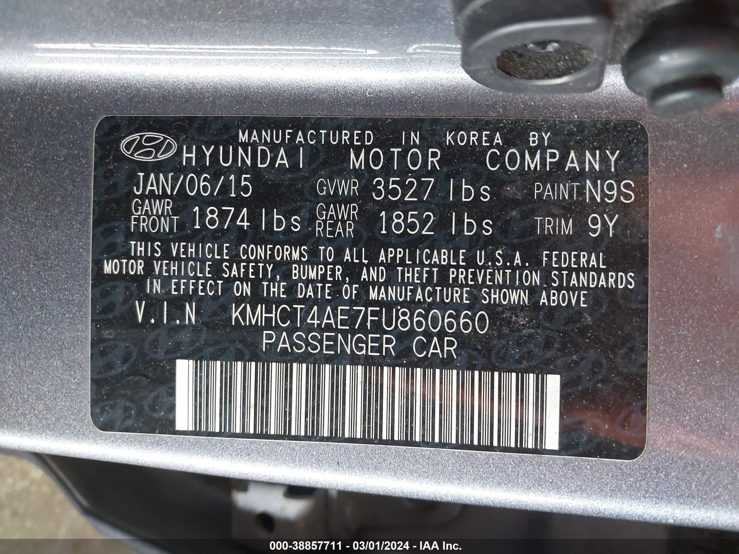 Photo 8 VIN: KMHCT4AE7FU860660 - HYUNDAI ACCENT 