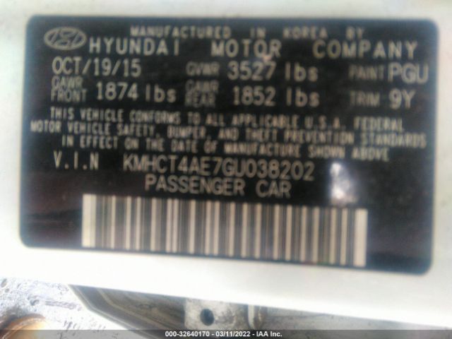 Photo 8 VIN: KMHCT4AE7GU038202 - HYUNDAI ACCENT 