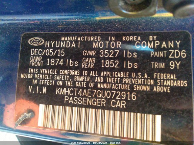 Photo 8 VIN: KMHCT4AE7GU072916 - HYUNDAI ACCENT 