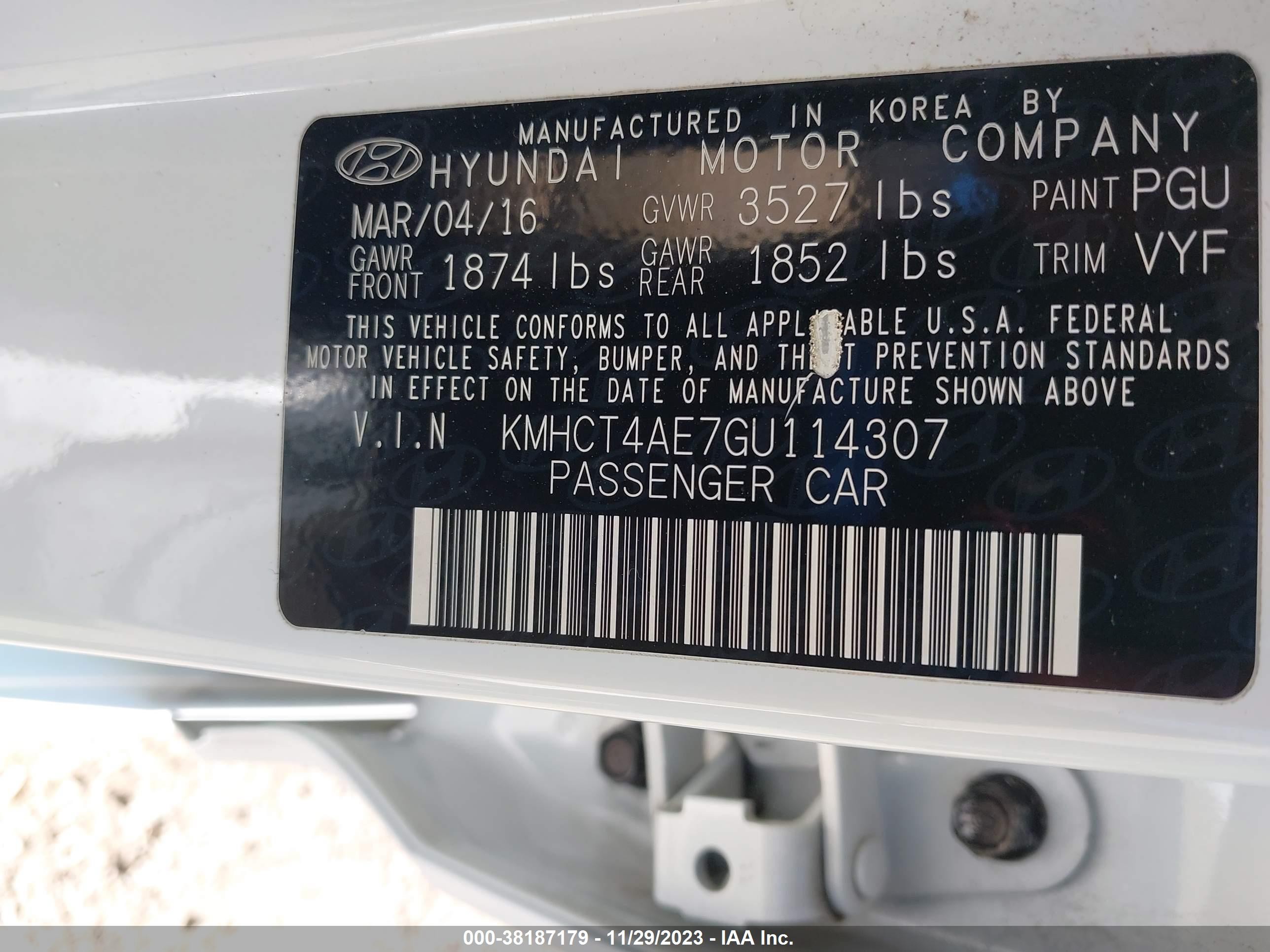 Photo 8 VIN: KMHCT4AE7GU114307 - HYUNDAI ACCENT 