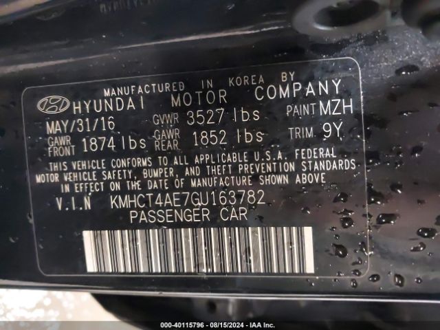 Photo 8 VIN: KMHCT4AE7GU163782 - HYUNDAI ACCENT 