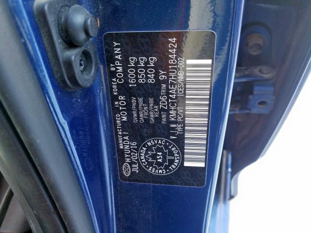 Photo 9 VIN: KMHCT4AE7HU184424 - HYUNDAI ACCENT SE 