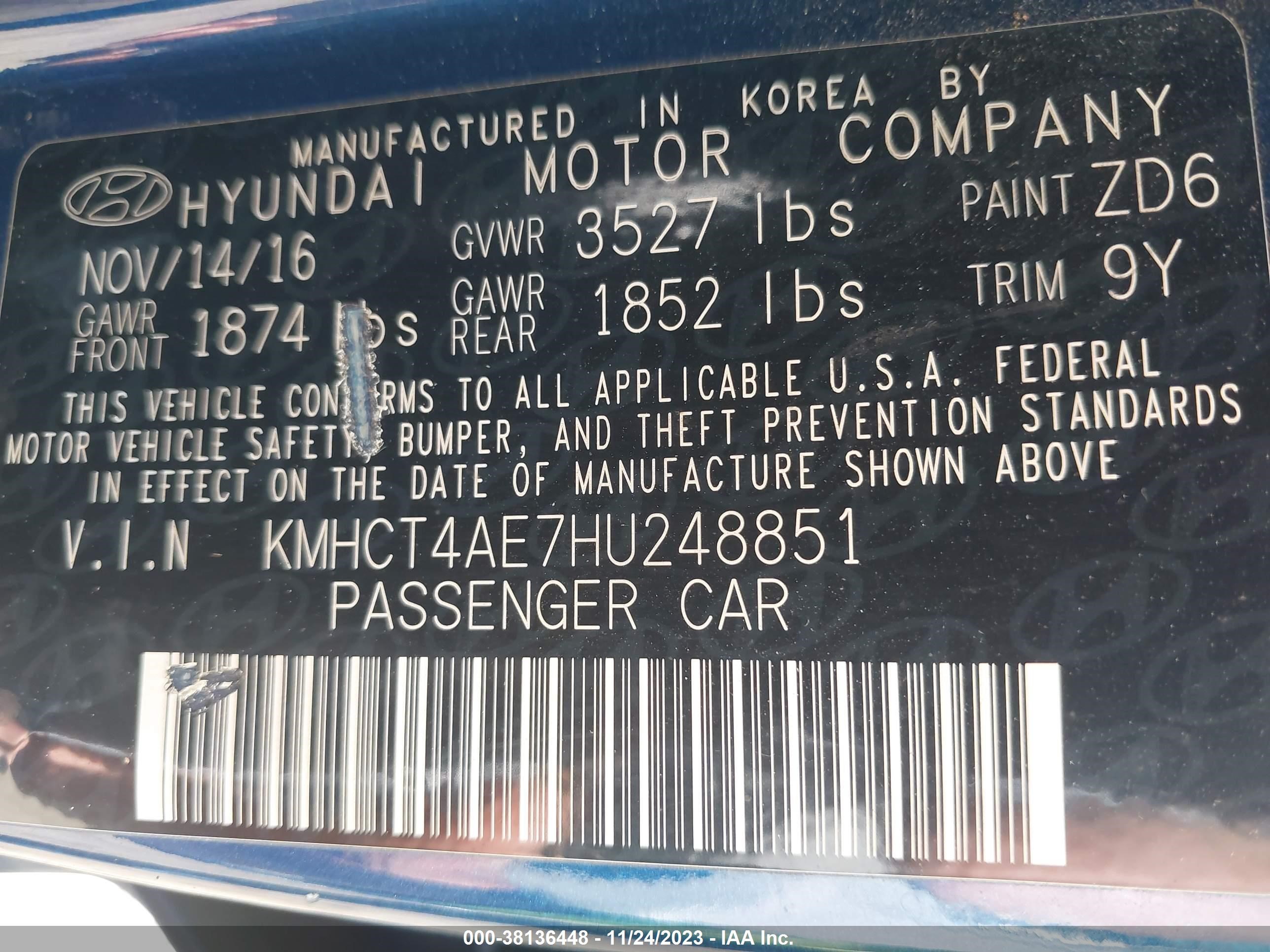 Photo 8 VIN: KMHCT4AE7HU248851 - HYUNDAI ACCENT 