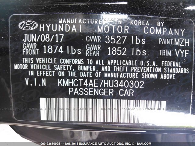 Photo 8 VIN: KMHCT4AE7HU340302 - HYUNDAI ACCENT 