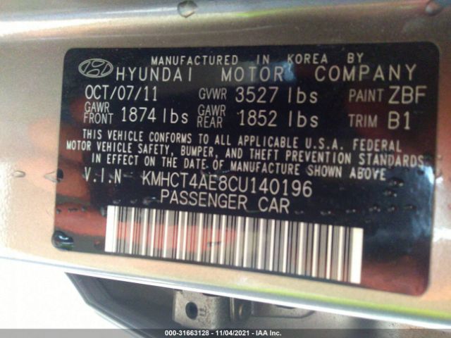 Photo 8 VIN: KMHCT4AE8CU140196 - HYUNDAI ACCENT 