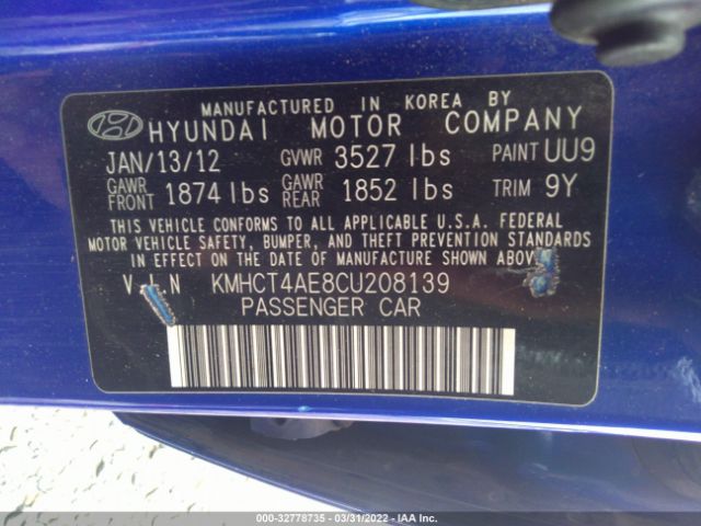 Photo 8 VIN: KMHCT4AE8CU208139 - HYUNDAI ACCENT 