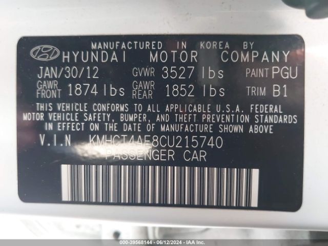 Photo 8 VIN: KMHCT4AE8CU215740 - HYUNDAI ACCENT 