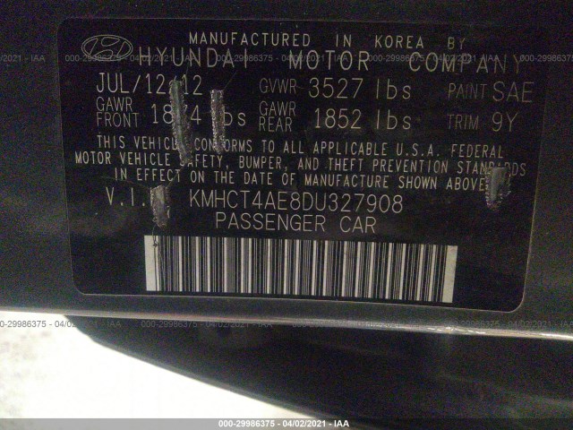 Photo 8 VIN: KMHCT4AE8DU327908 - HYUNDAI ACCENT 