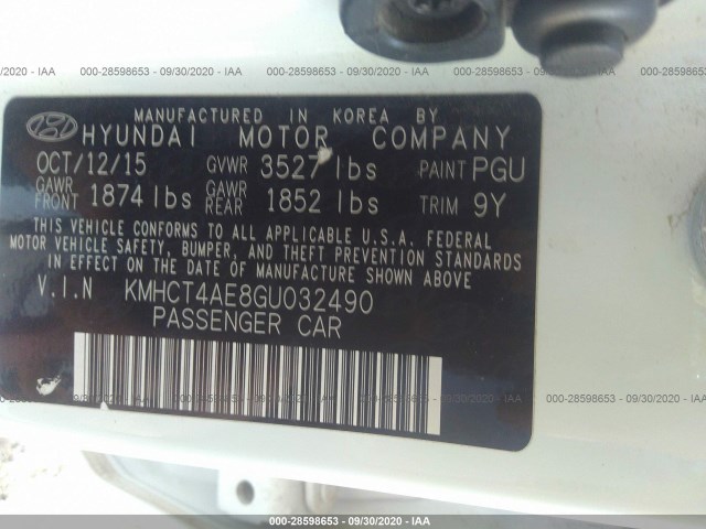 Photo 8 VIN: KMHCT4AE8GU032490 - HYUNDAI ACCENT 