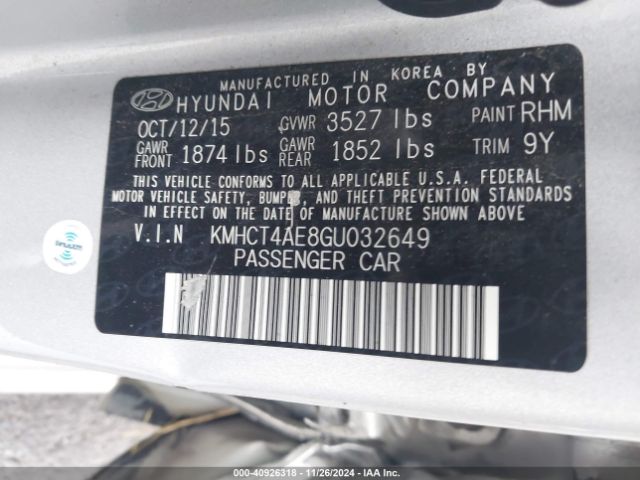 Photo 8 VIN: KMHCT4AE8GU032649 - HYUNDAI ACCENT 