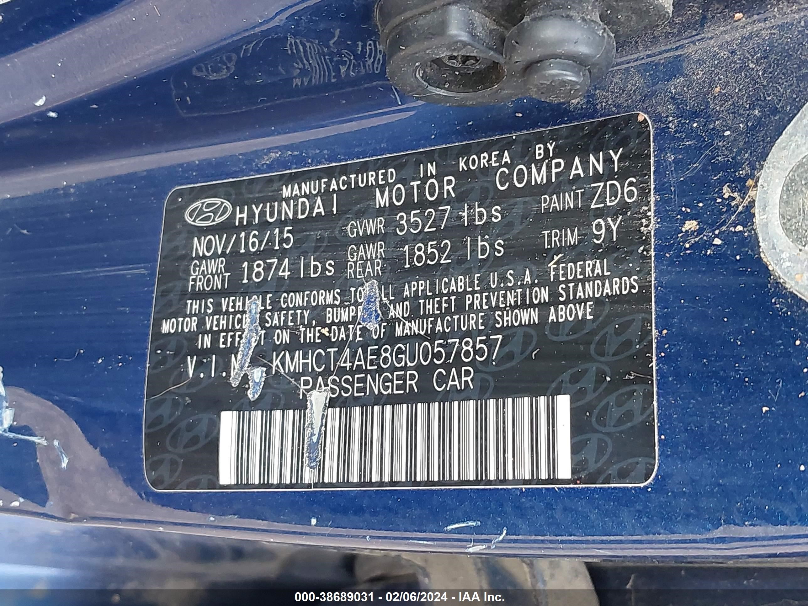 Photo 8 VIN: KMHCT4AE8GU057857 - HYUNDAI ACCENT 