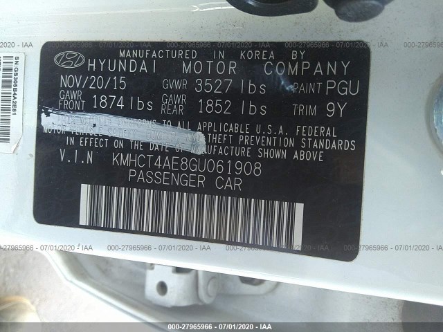 Photo 8 VIN: KMHCT4AE8GU061908 - HYUNDAI ACCENT 