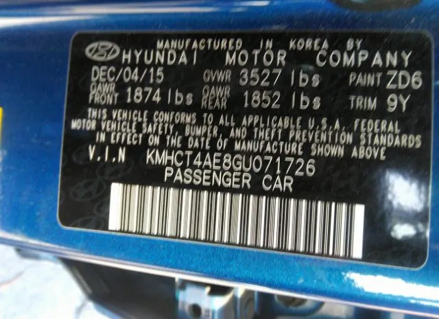 Photo 8 VIN: KMHCT4AE8GU071726 - HYUNDAI ACCENT 