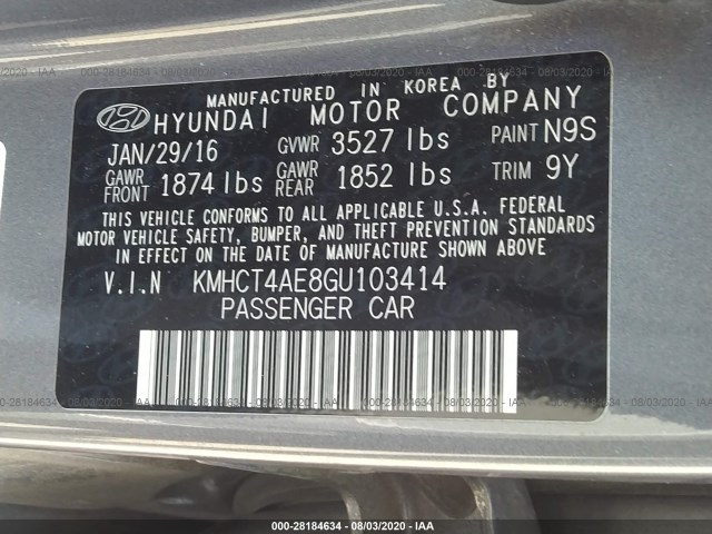 Photo 8 VIN: KMHCT4AE8GU103414 - HYUNDAI ACCENT 