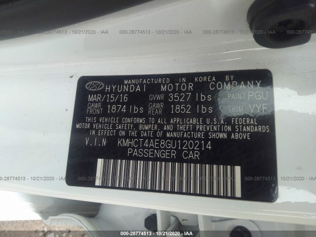 Photo 8 VIN: KMHCT4AE8GU120214 - HYUNDAI ACCENT 