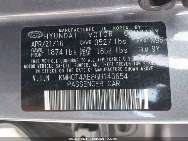 Photo 8 VIN: KMHCT4AE8GU143654 - HYUNDAI ACCENT 