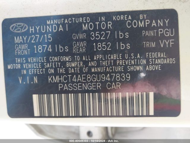 Photo 8 VIN: KMHCT4AE8GU947839 - HYUNDAI ACCENT 