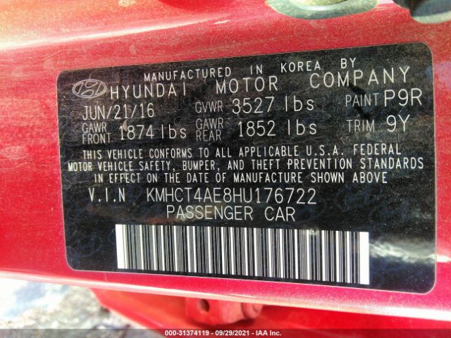 Photo 8 VIN: KMHCT4AE8HU176722 - HYUNDAI ACCENT 