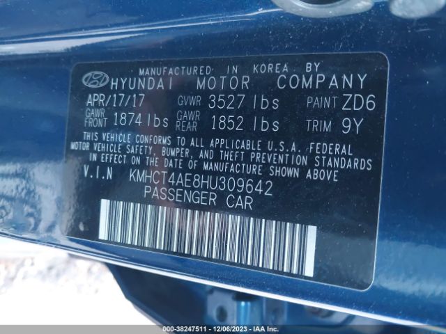 Photo 8 VIN: KMHCT4AE8HU309642 - HYUNDAI ACCENT 