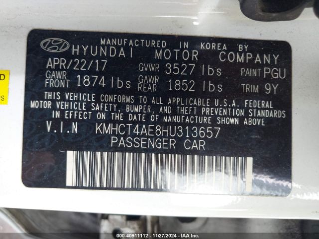 Photo 8 VIN: KMHCT4AE8HU313657 - HYUNDAI ACCENT 