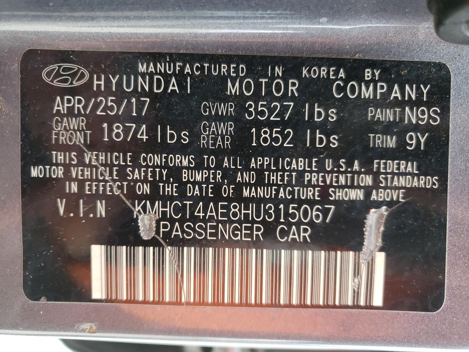 Photo 9 VIN: KMHCT4AE8HU315067 - HYUNDAI ACCENT SE 