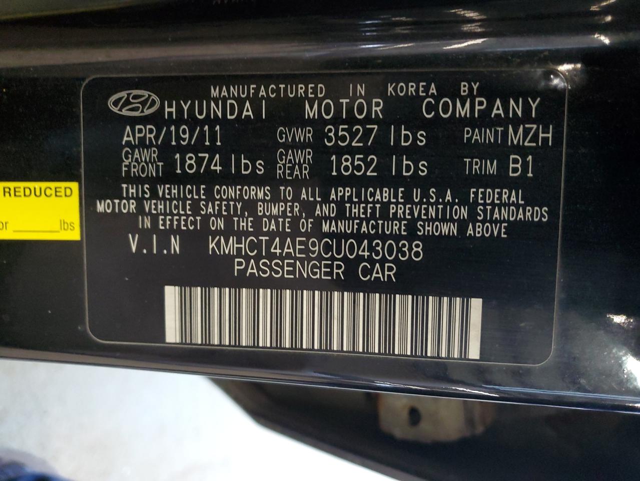 Photo 11 VIN: KMHCT4AE9CU043038 - HYUNDAI ACCENT 