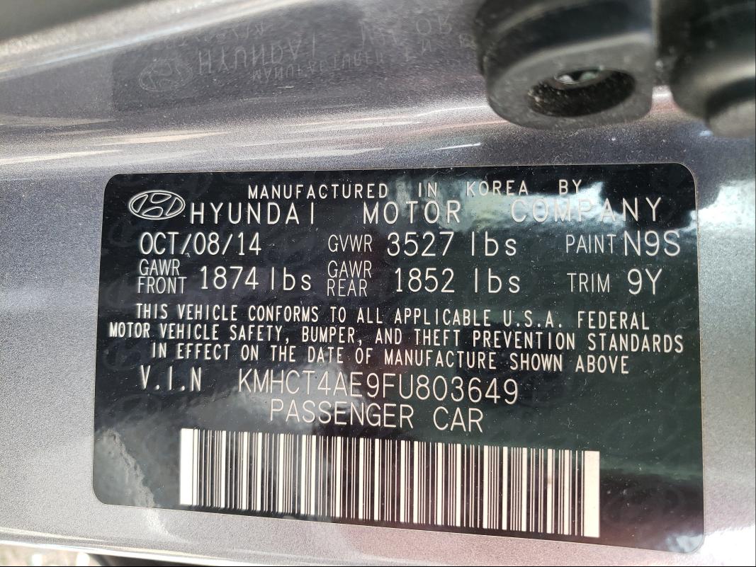 Photo 9 VIN: KMHCT4AE9FU803649 - HYUNDAI ACCENT GLS 