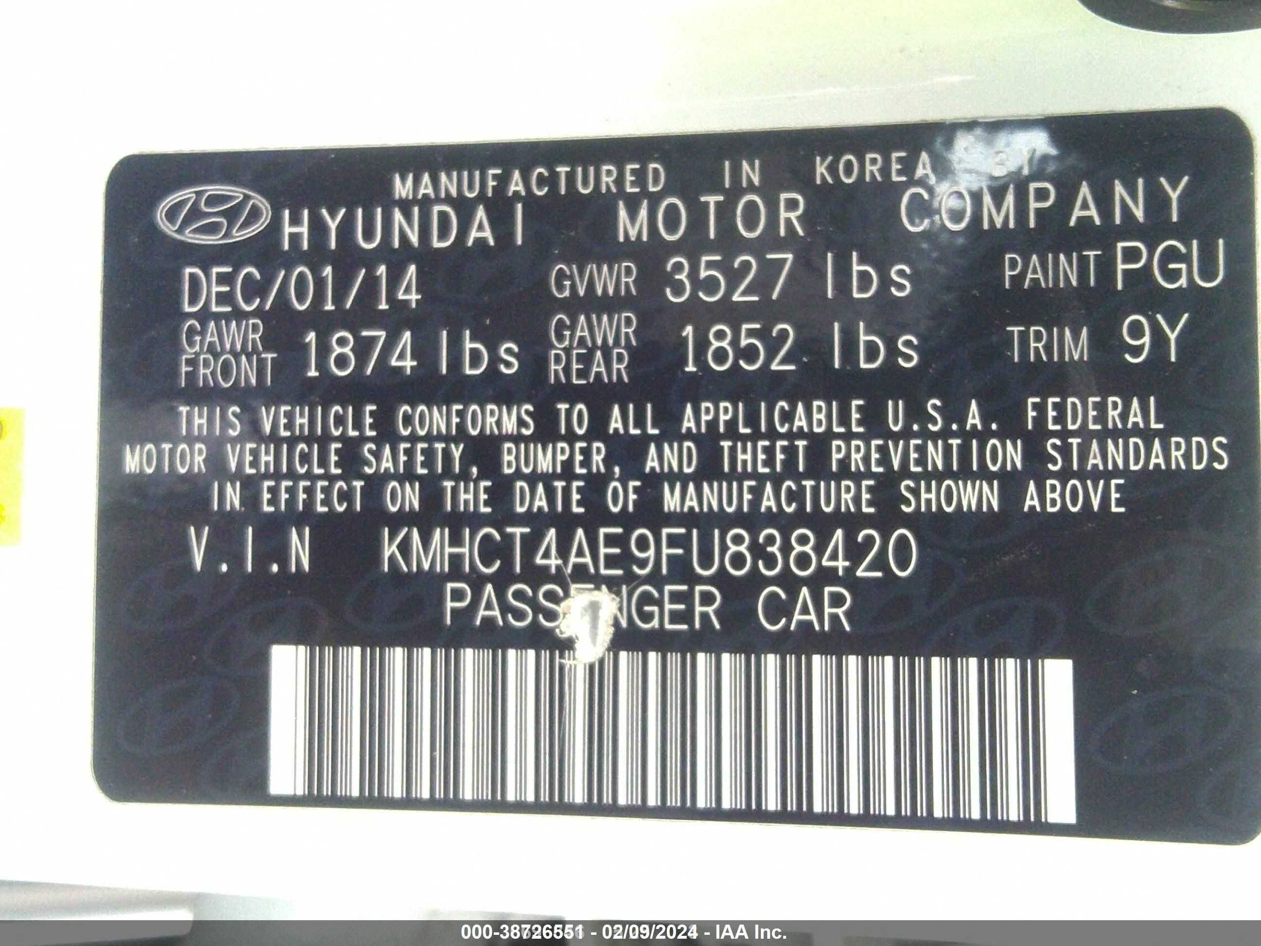 Photo 9 VIN: KMHCT4AE9FU838420 - HYUNDAI ACCENT 